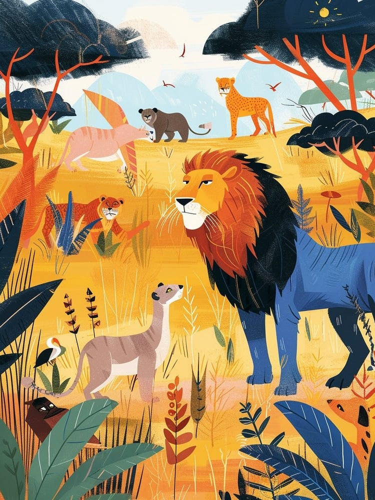 African Lion Interaction With Other Wildlife Illustration 1