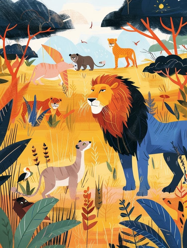 African Lion Interaction With Other Wildlife Illustration 1