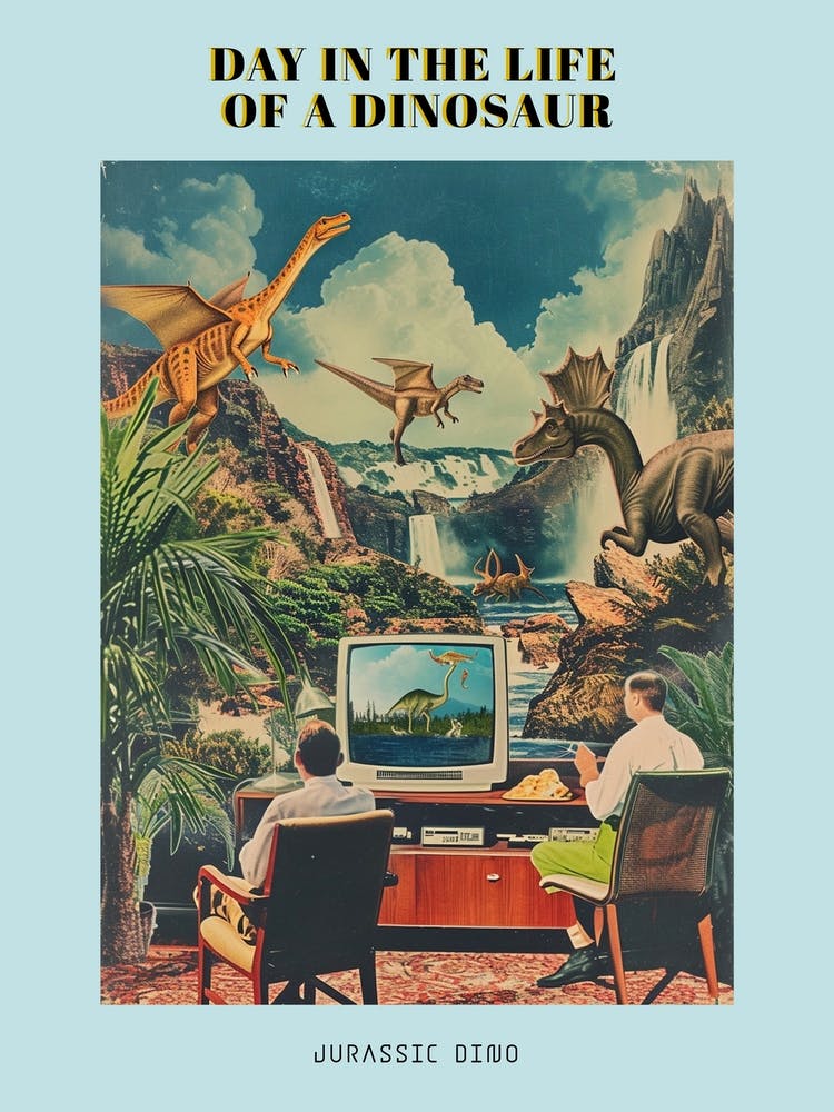 Affiche Collage Rétro Jurassique Dinosaure Abstrait 2