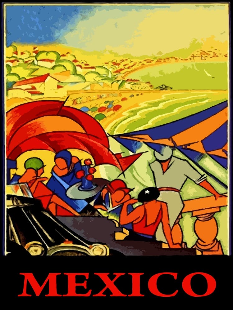 Mexico, Art Deco Vintage Travel Poster