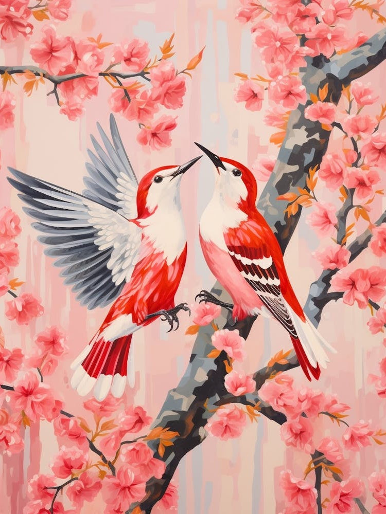 Vintage Japanese Inspired Bird Print Woodpecker 4