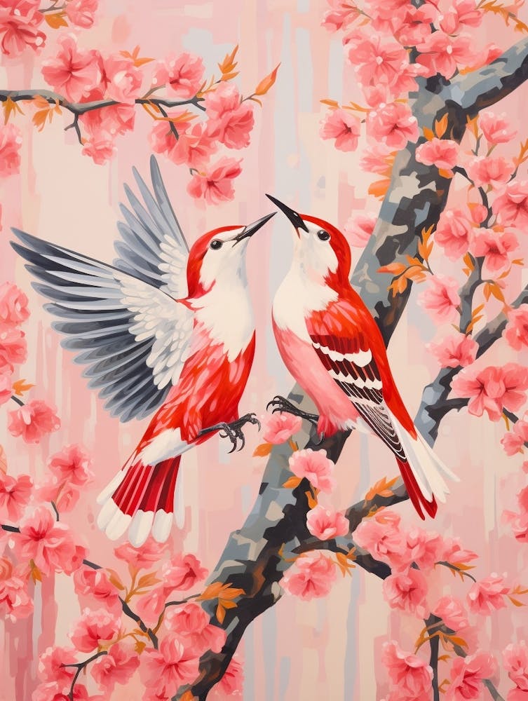 Vintage Japanese Inspired Bird Print Woodpecker 4