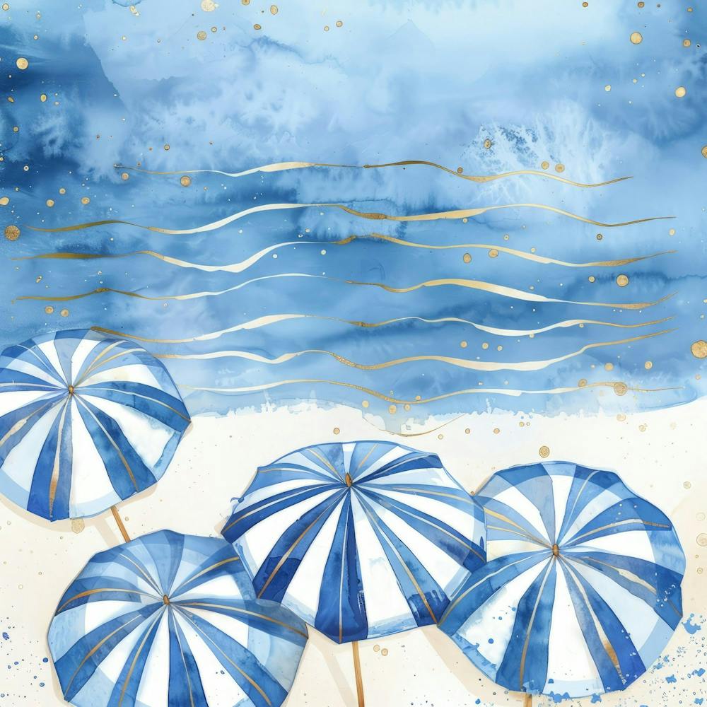 Blue Umbrellas On The Beach 6