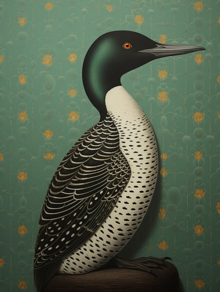 Ohara Koson inspiriertes Vogelgemälde Seetaucher 3