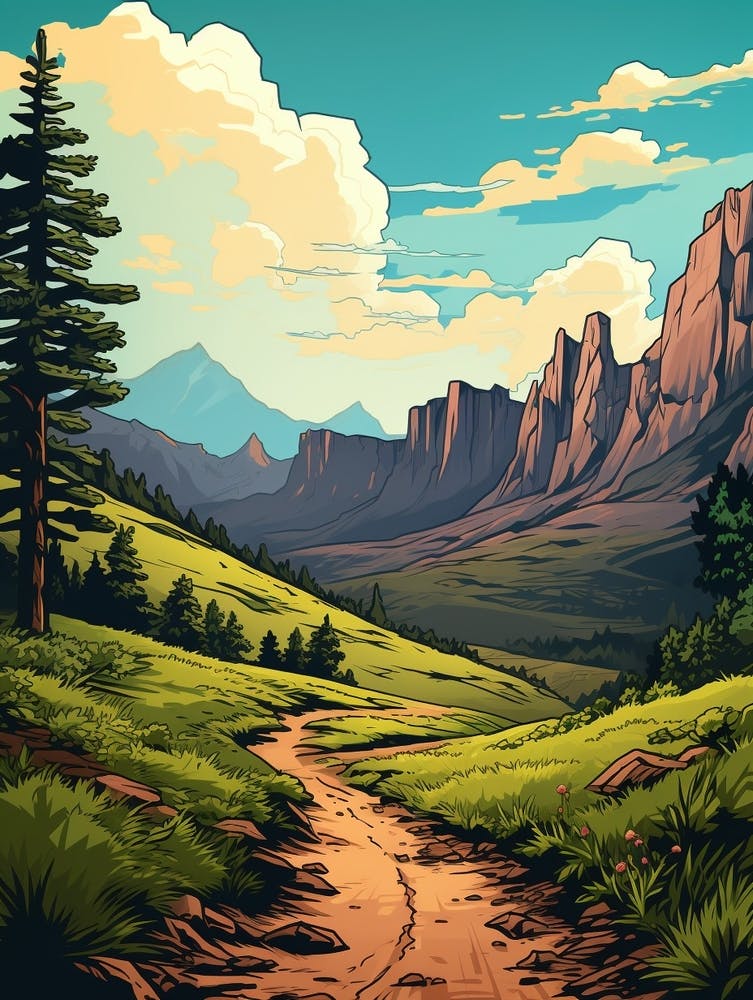 The Colorado Trail Usa 2 Vintage Travel Illustration