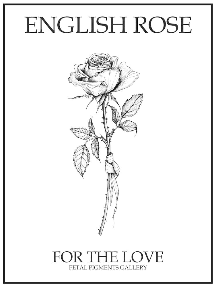 English Rose Black And White Line Drawing 21 Poster
