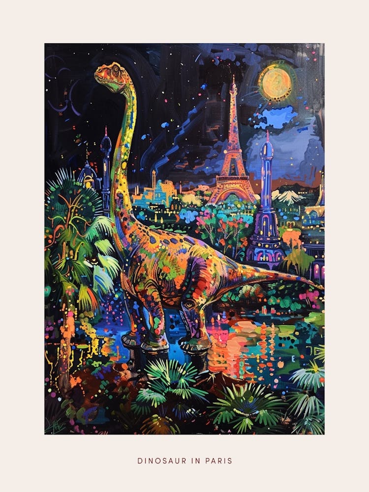Dinosaur Abstract Paris Cityscape Painting Poster