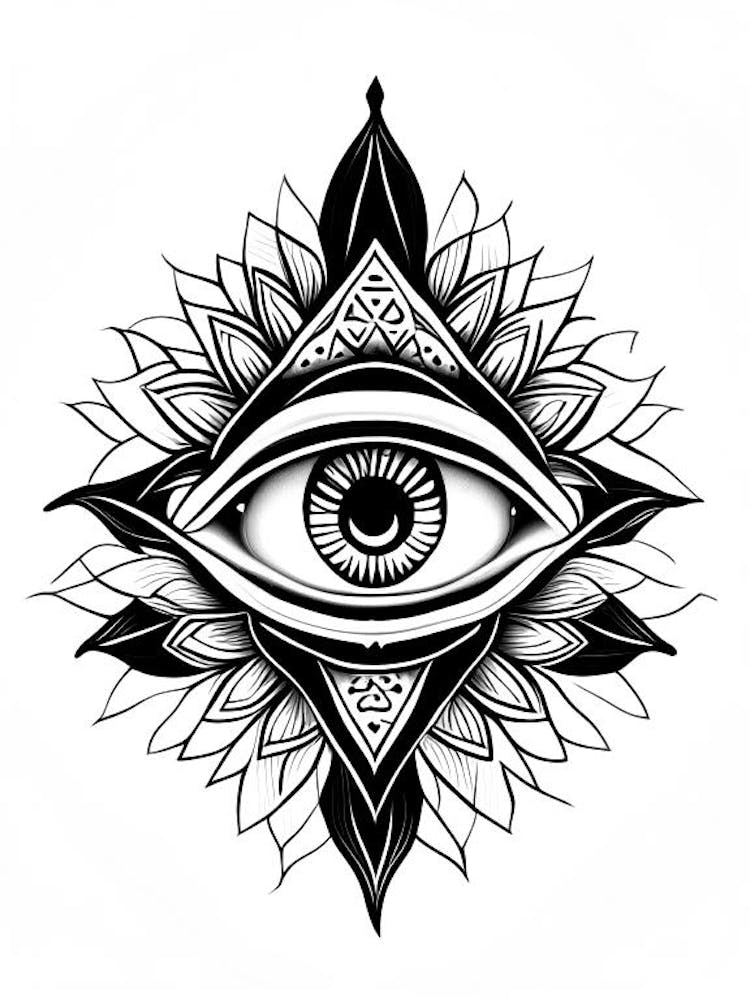 The Ajna Chakra, Symbol, Third Eye Simple Black & White Illustration 2