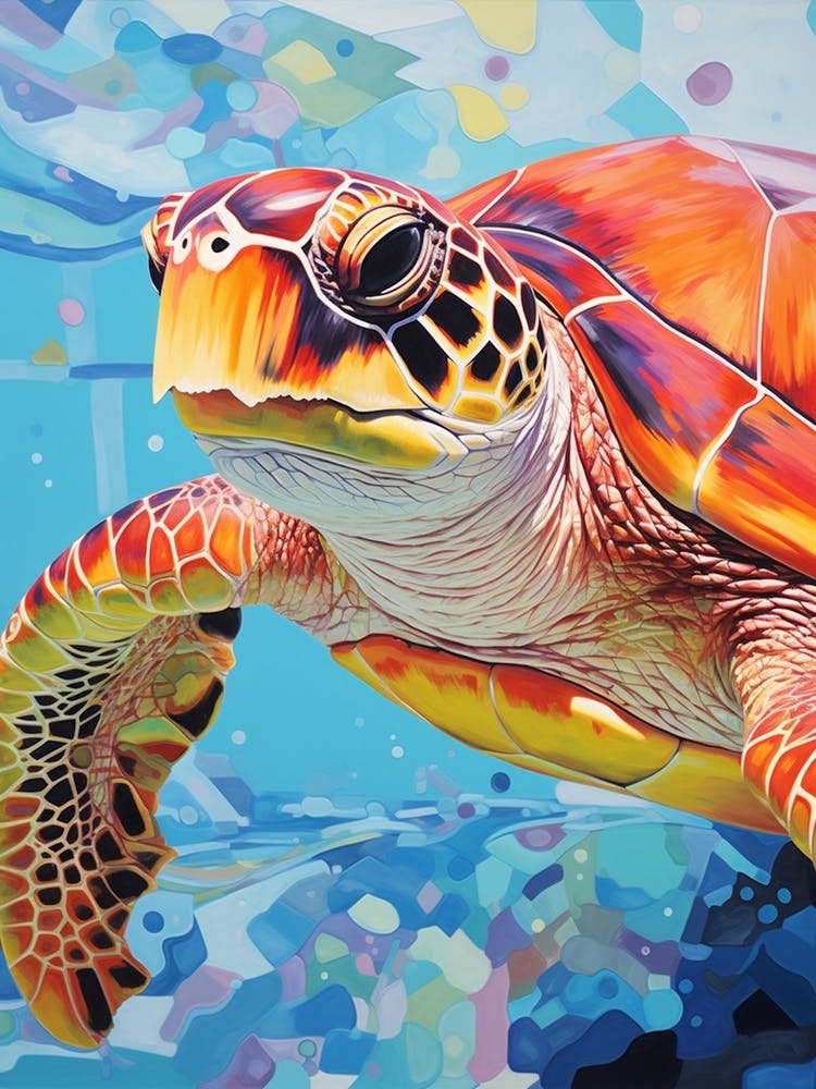 Close Up Painting Study Of Sea Turtle