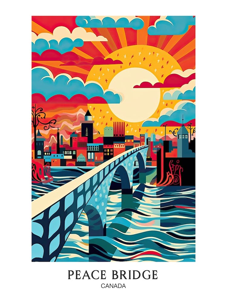 Peace Bridge, Canada, Colourful 3 Travel Poster