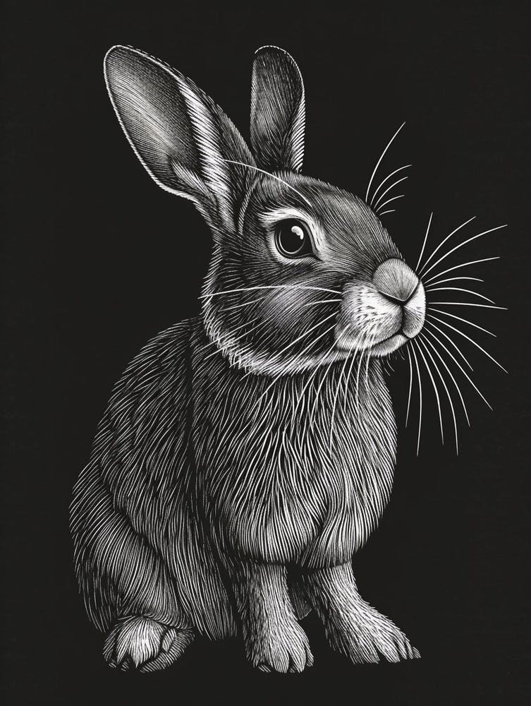 Illustration de Lapin en Gravure sur Bois Cannelle 4