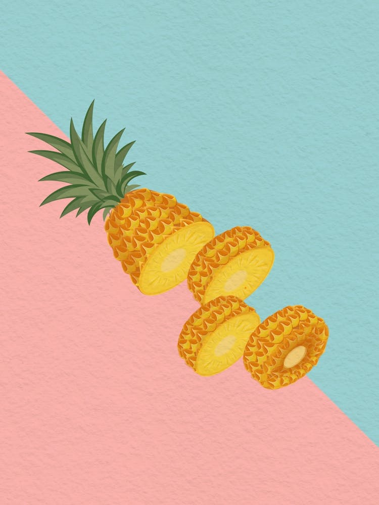 Pineapples On A Pink And Blue Background