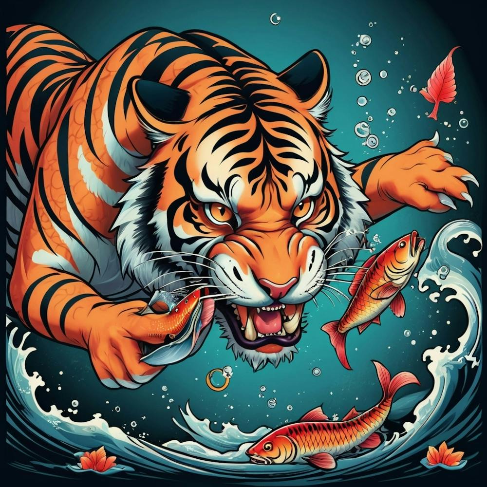 Tiger Hunting A Fish