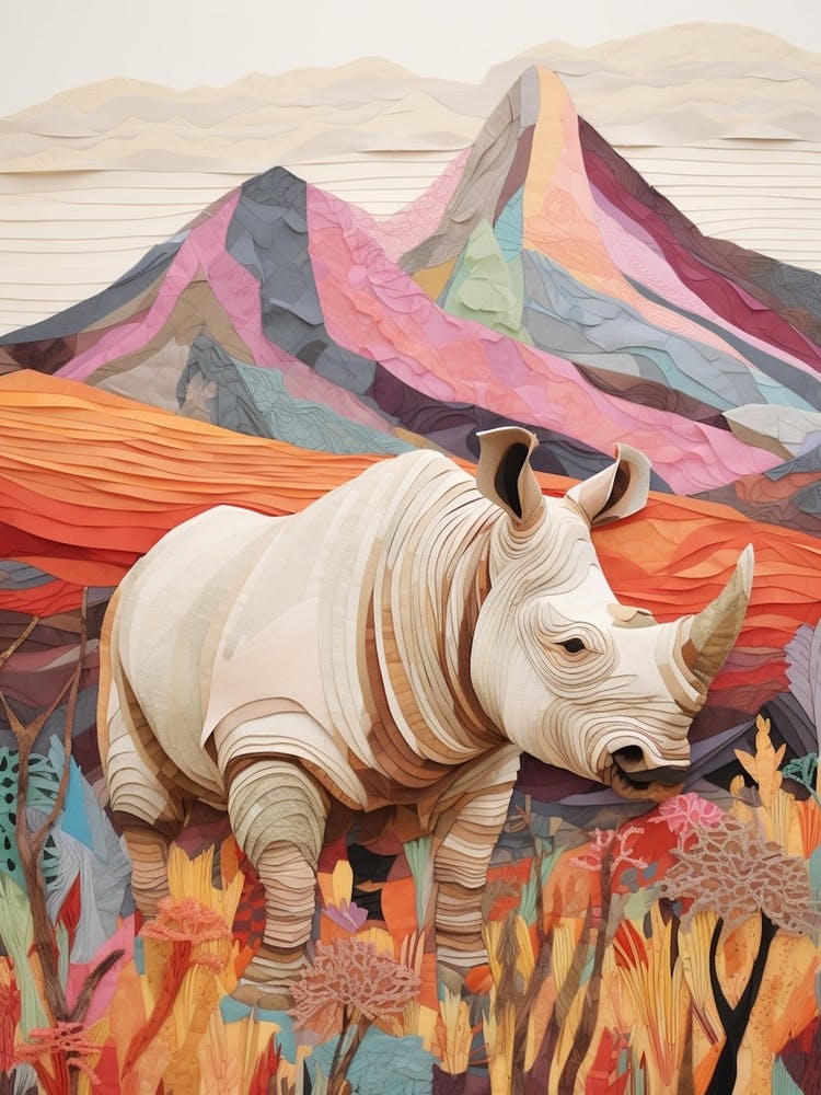 Colourful Rhino With Plants 5