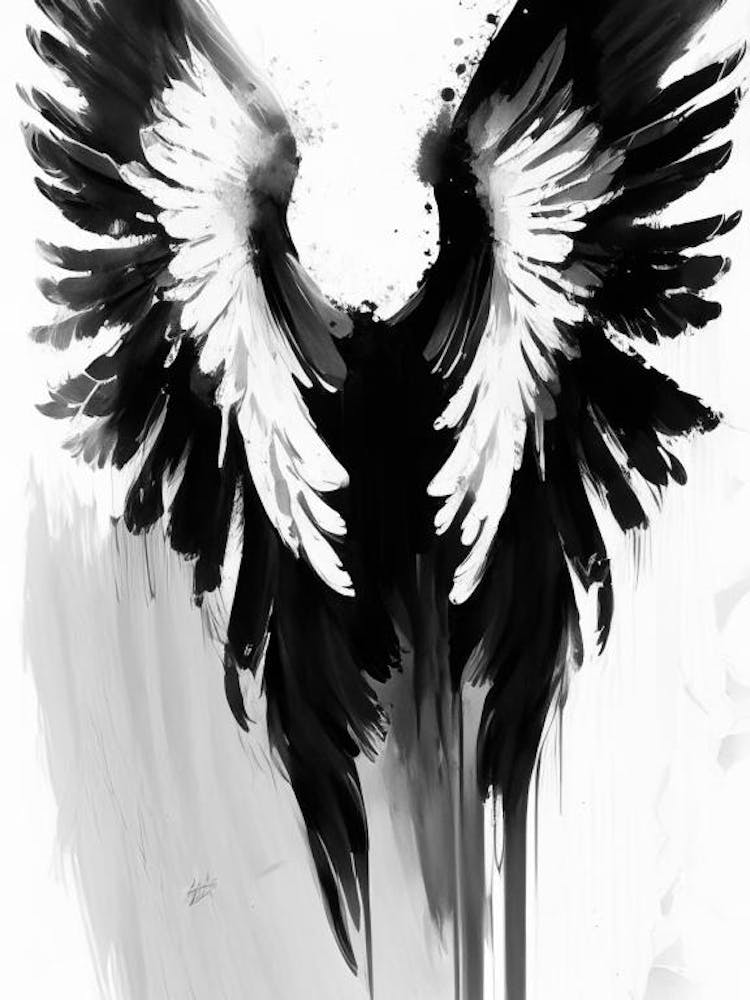 Angel Wings Symbol Black And White Painting
