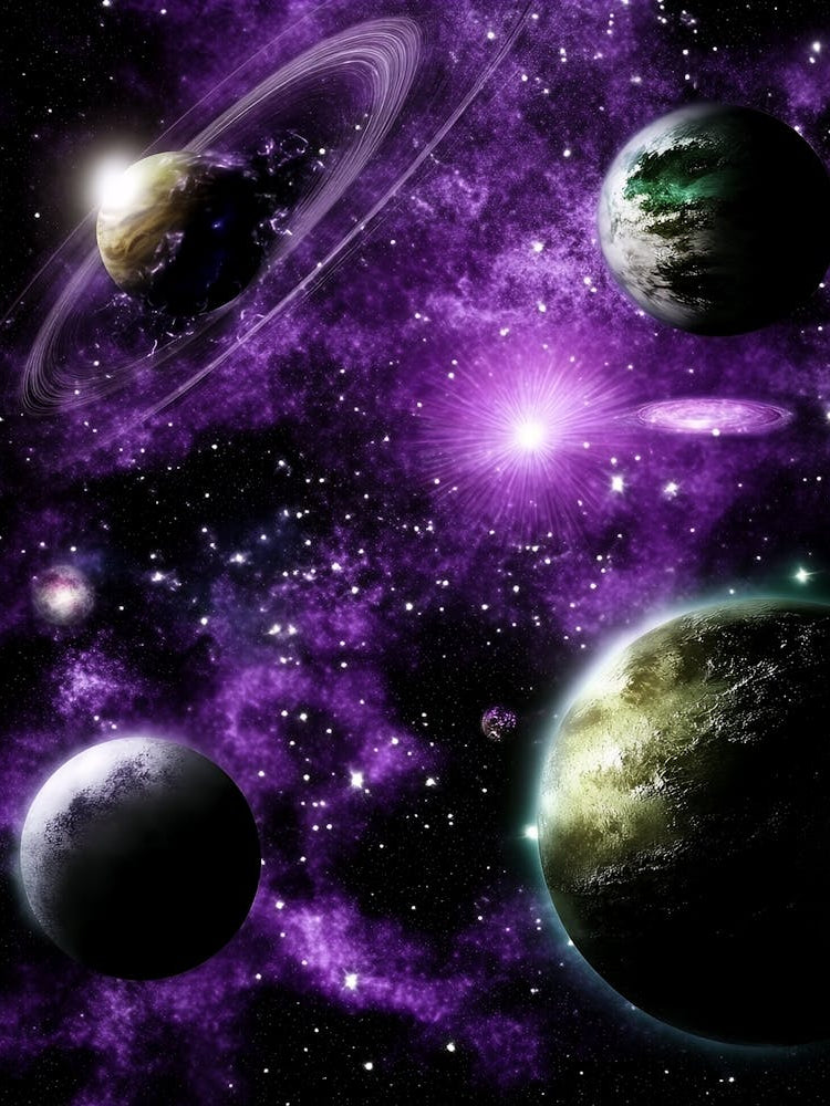 Purple Planets In Space