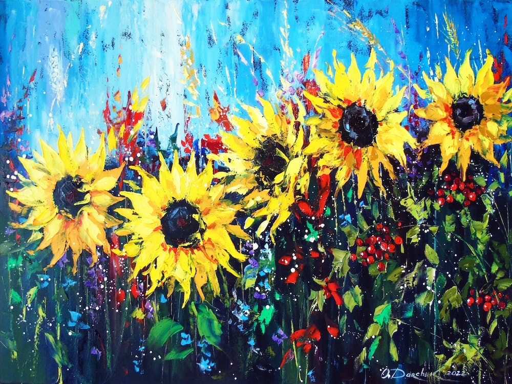 Sunflowers and viburnum
