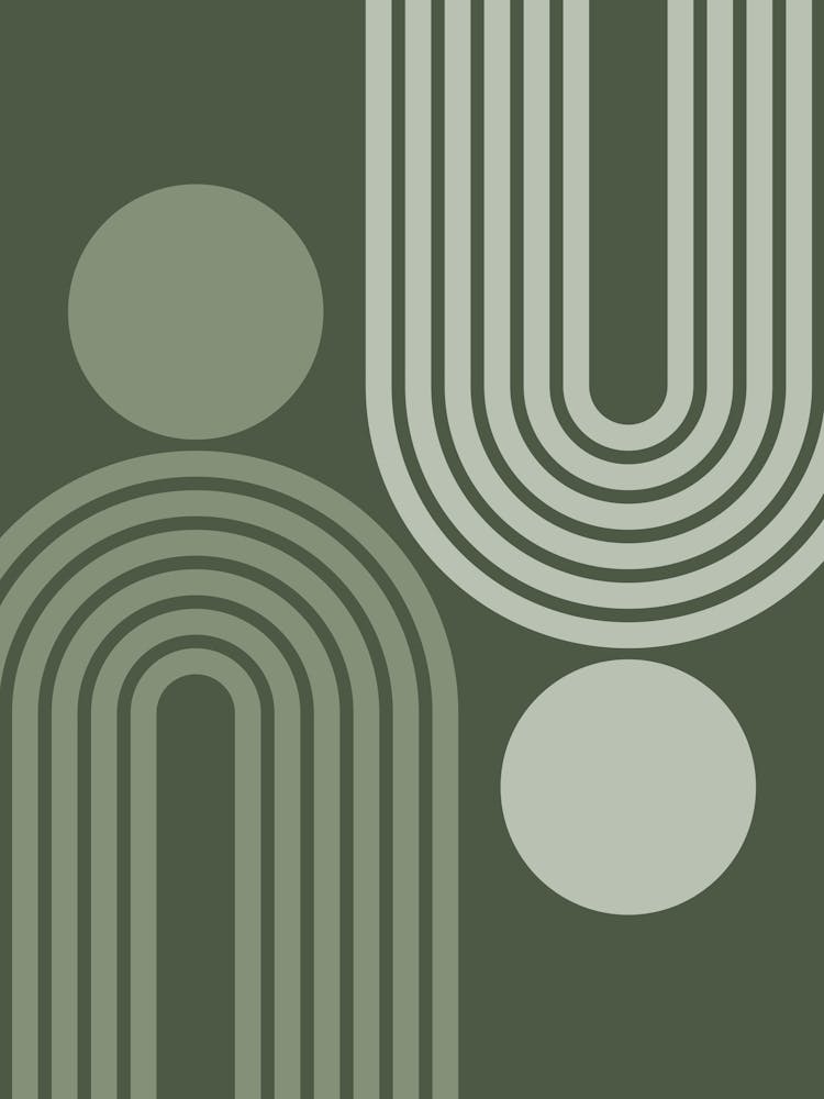 Mid Century Modern Geometric Rainbow And Sun Abstract A14 In Greenery Sage Shades 01