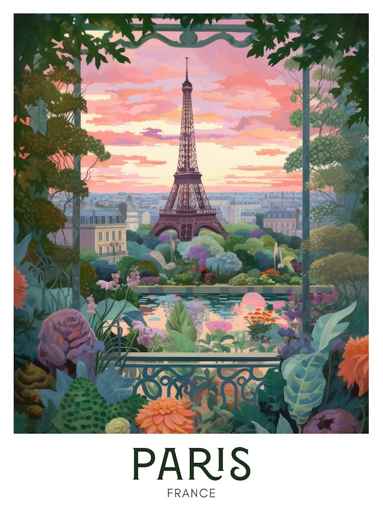 Paris, France Maximalist Travel Poster Vibrant Colour