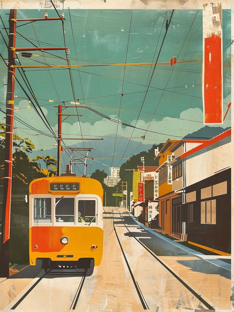 Japan Tram Travel Mid Century Modern