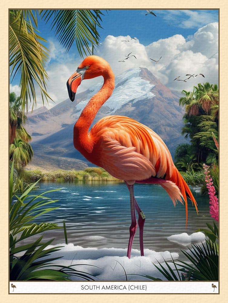 Greater Flamingo South America Chile Tropical Illustration 2 Poster