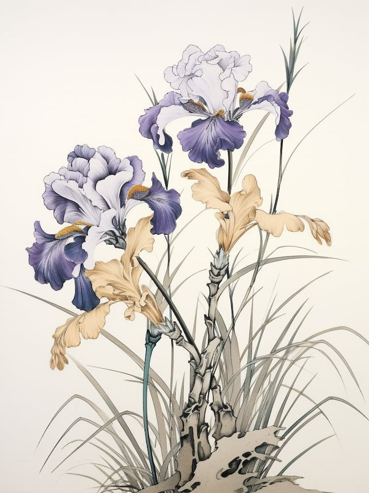 Ayame Japanese Iris 2 Vintage Japanese Botanical