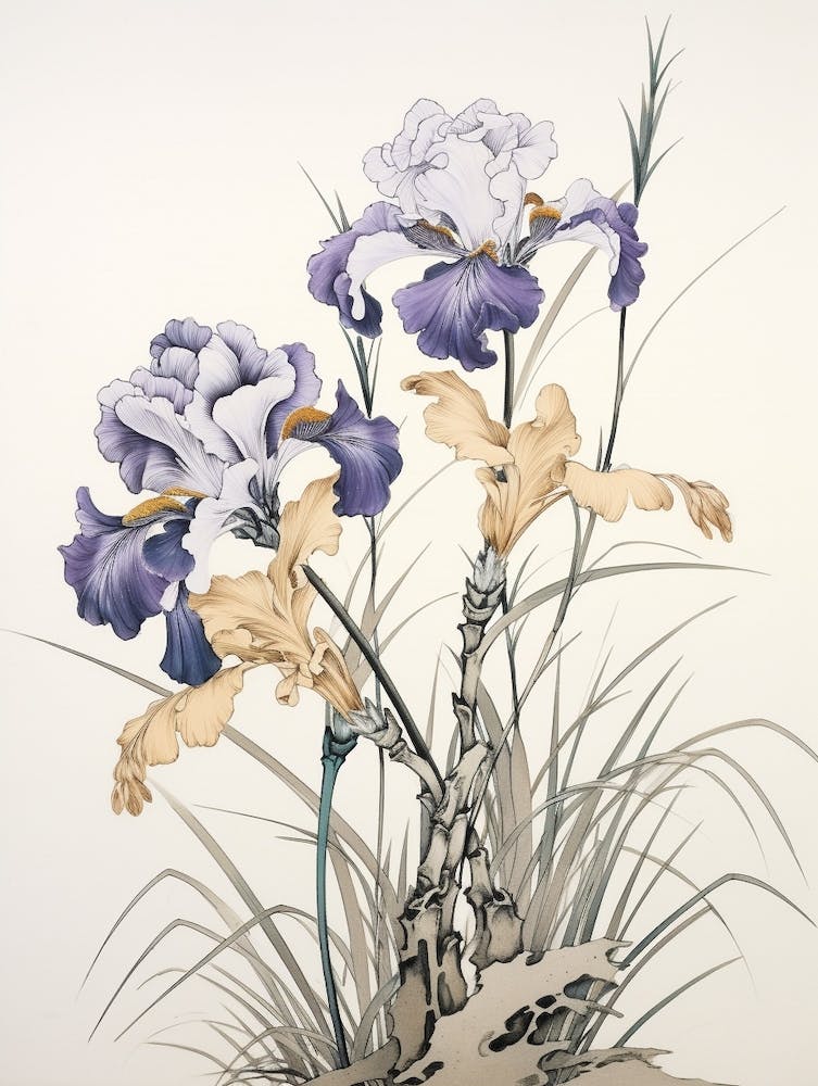 Ayame Japanese Iris 2 Vintage Japanese Botanical