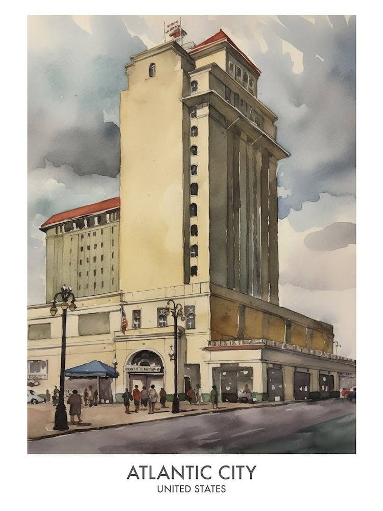 Atlantic City 4 Watercolour Travel Poster