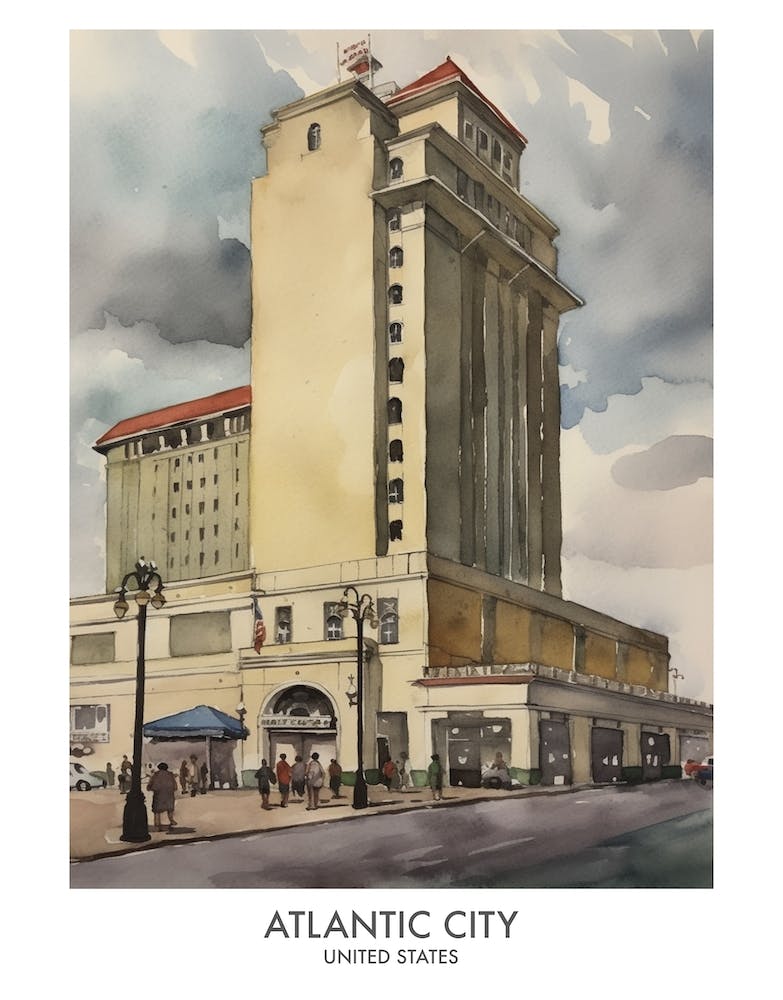 Atlantic City 4 Watercolour Travel Poster