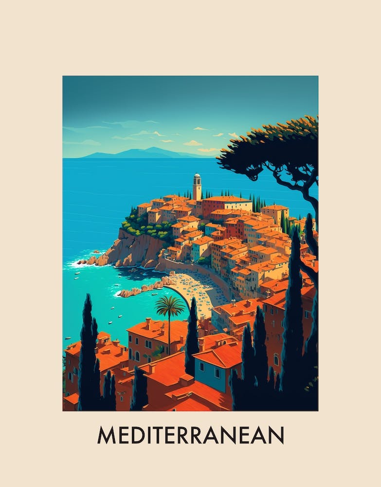Vue Méditerranéenne 1 Affiche de Voyage Vintage