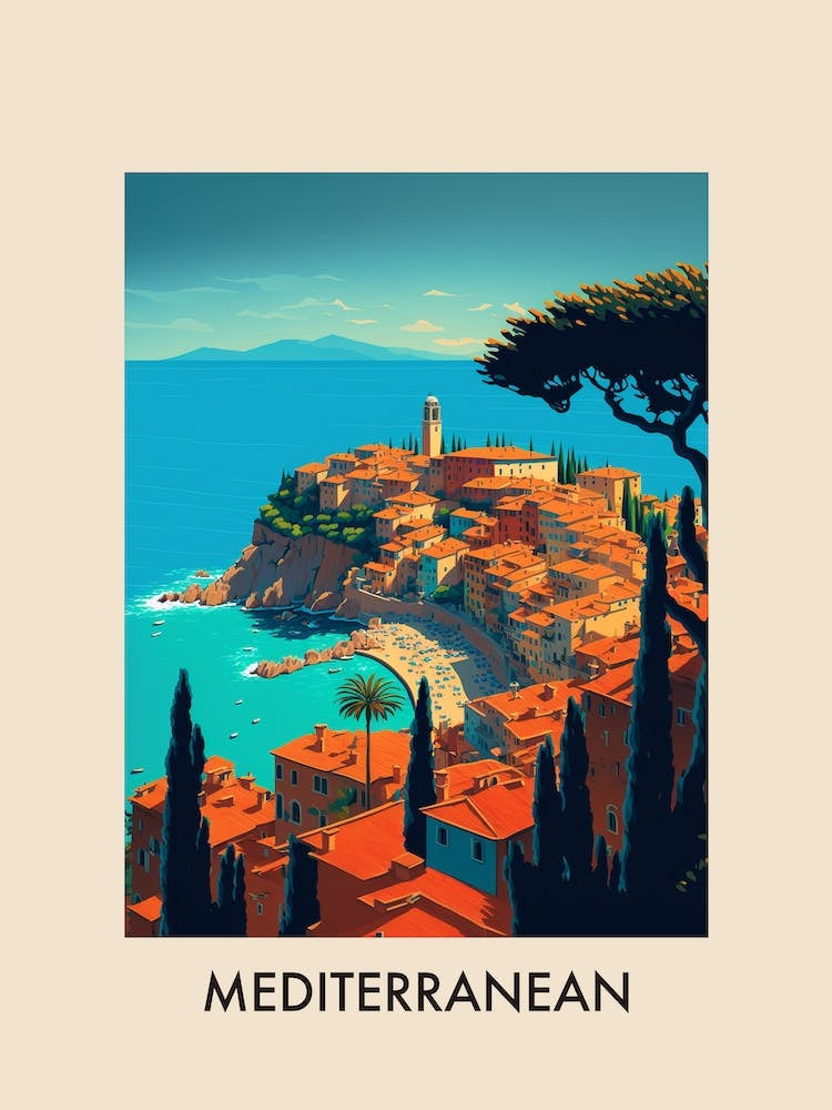 Mediterranean View 1 Vintage Travel Poster
