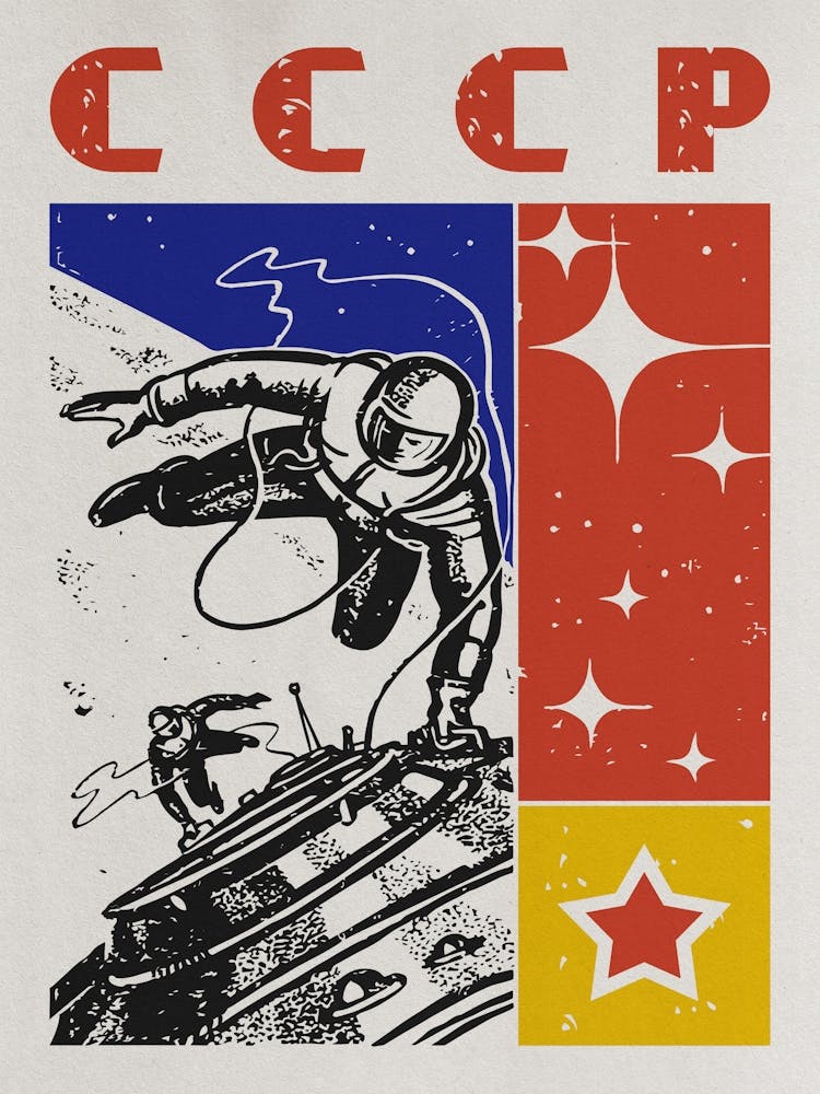 Soviet space, USSR 1960s — Soviet space poster, retro Soviet art, vintage space print, propaganda poster