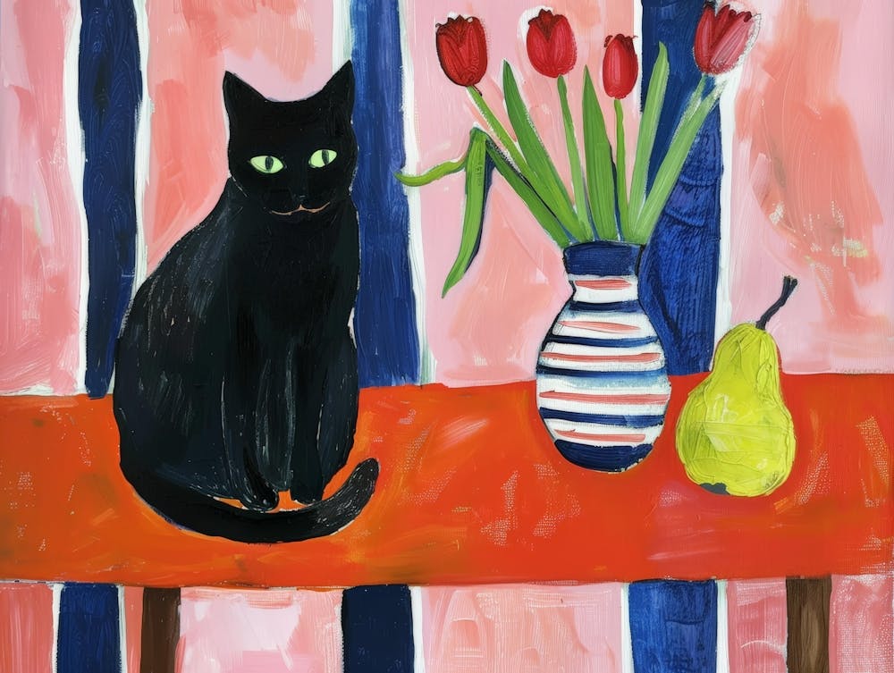 Black Cat With Tulips 6