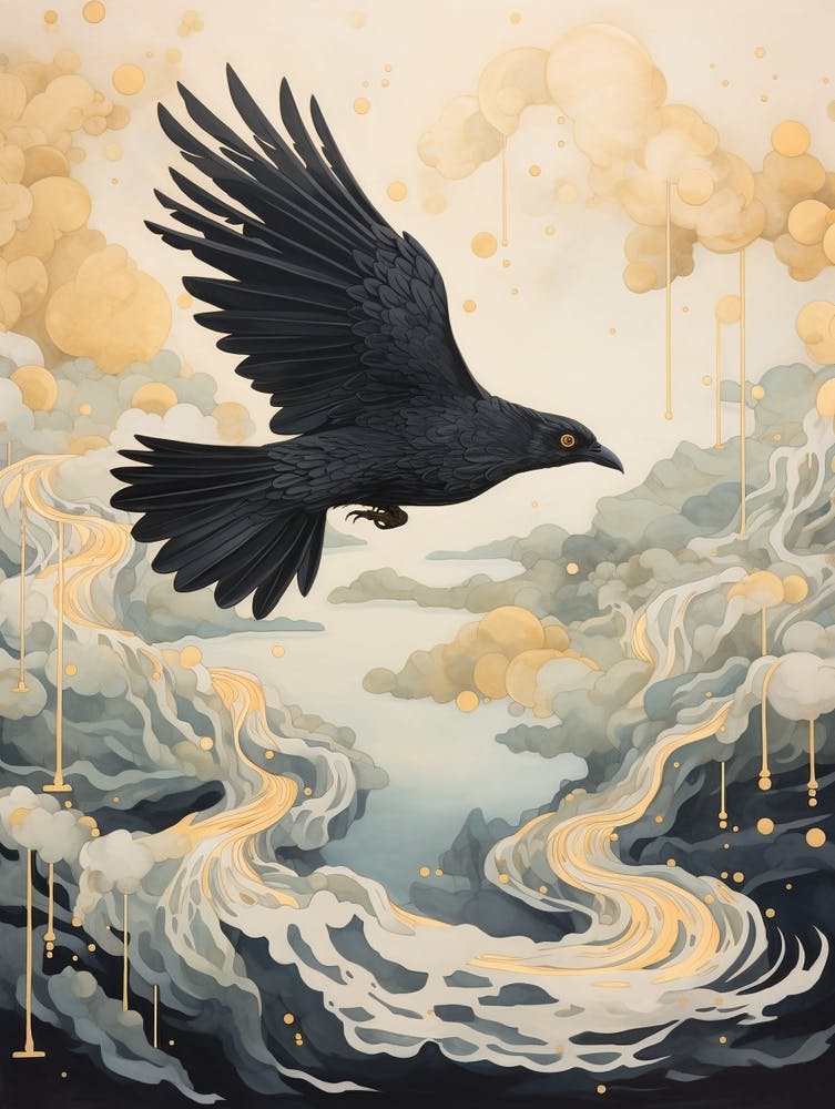 Crow 1 Gold Detail Painting