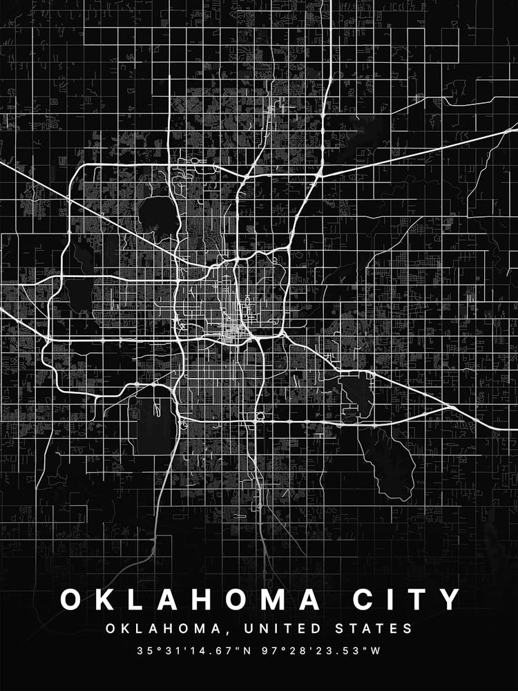 Oklahoma City Oklahoma Usa Black Map