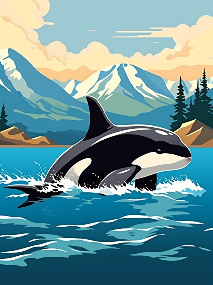 Aqua Orca Whale & Clouds Making Waves