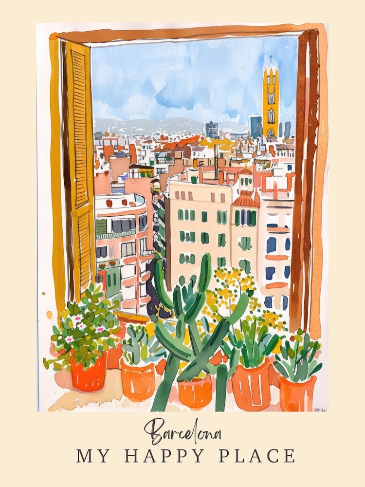 My Happy Place Barcelona 2 Travel Poster