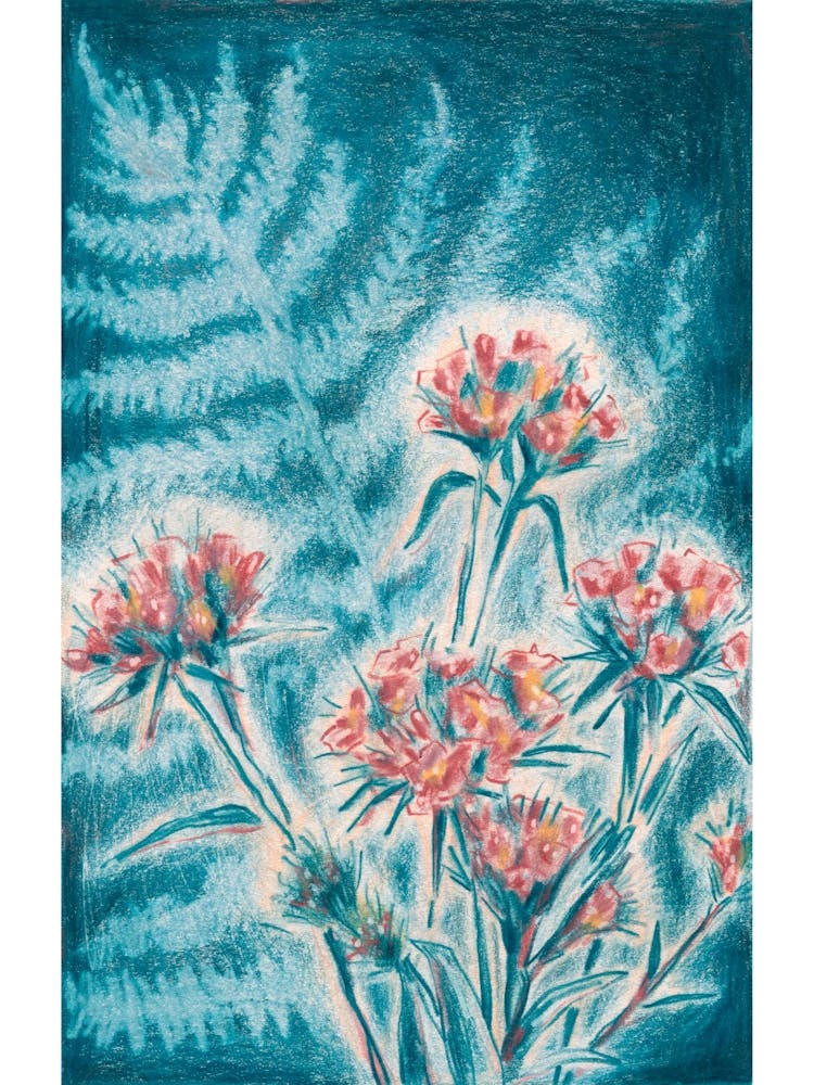 Blue Ferns And Flowers