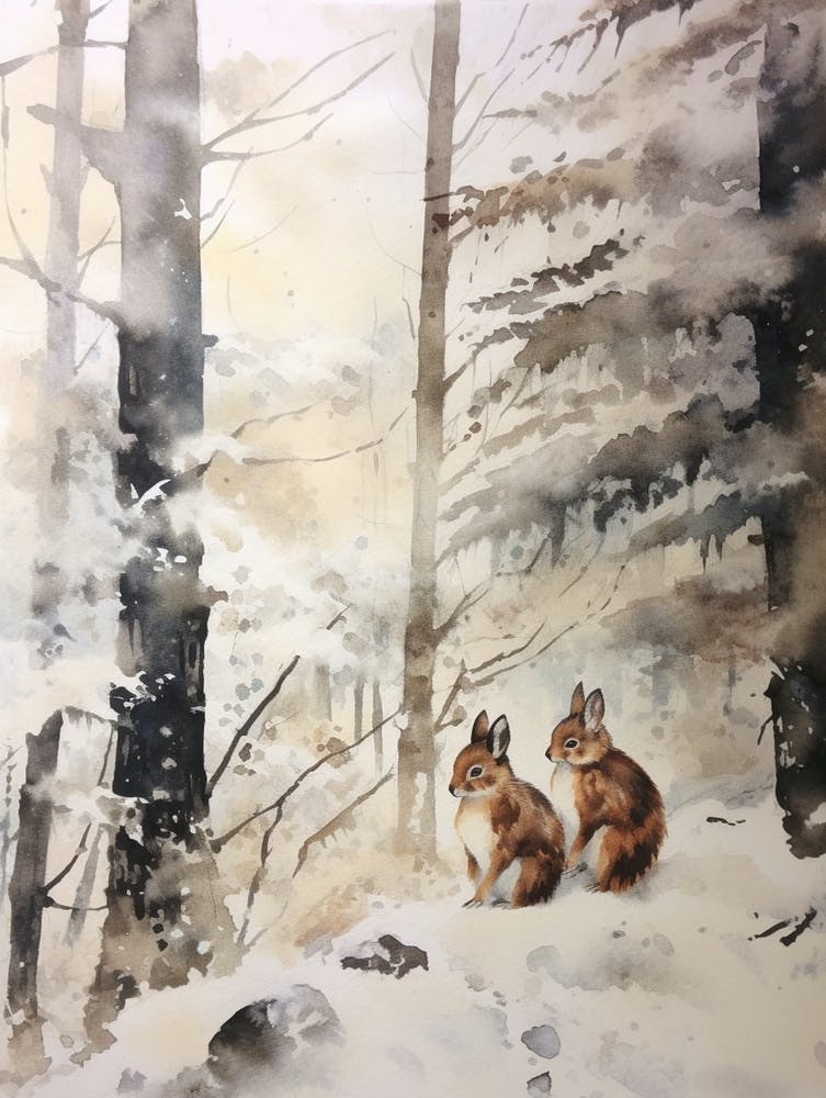 Winter Watercolour Squirrel 1