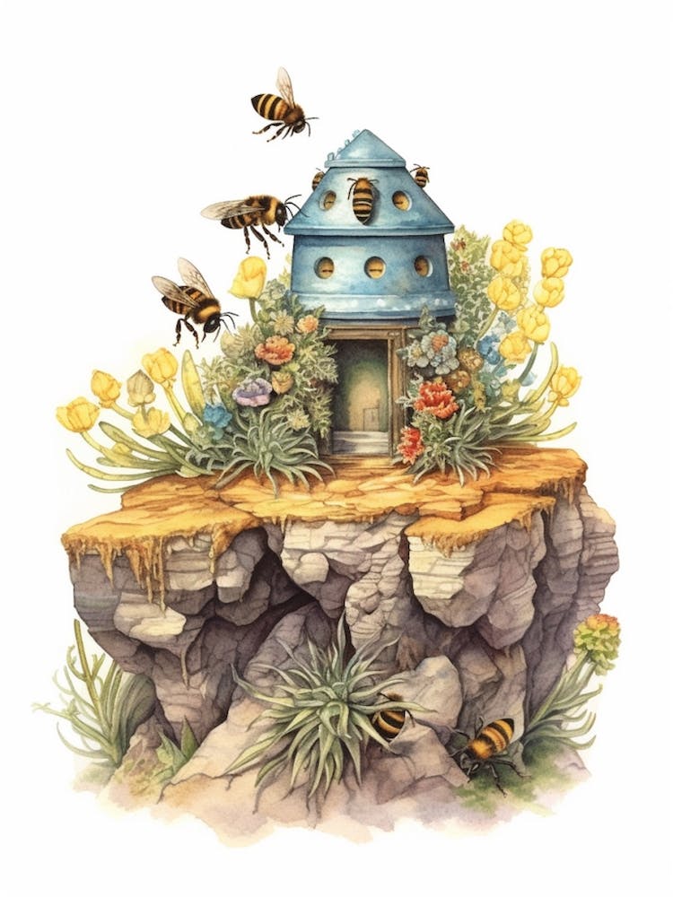 Hedgehogging Mining Bee Beehive Watercolour Illustration 3