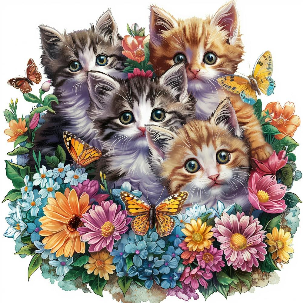 Kittens In Flowers