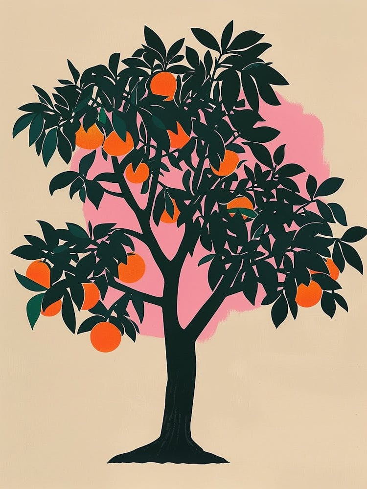 Orange Tree Colourful Illustration 1