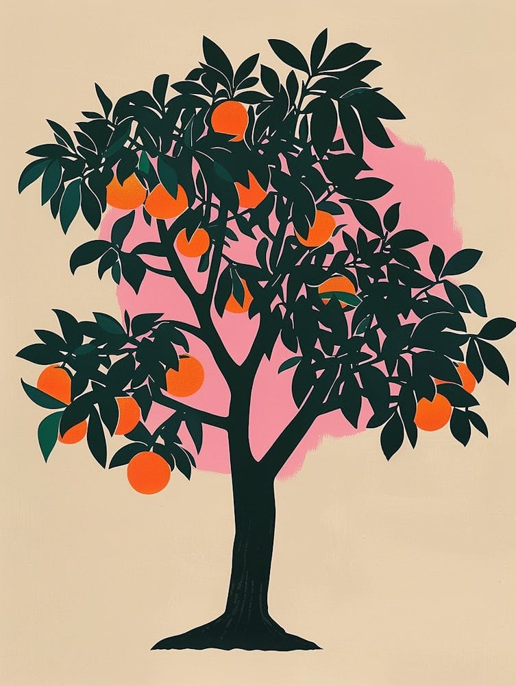 Orange Tree Colourful Illustration 1