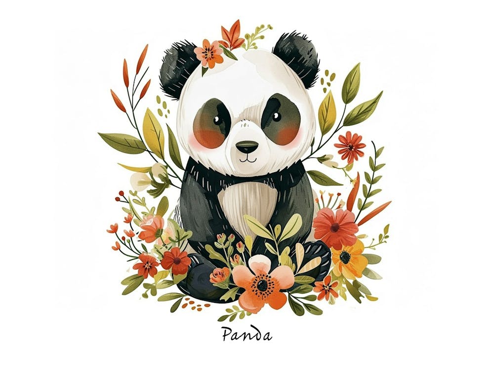 Petit Panda Floral 1 Affiche