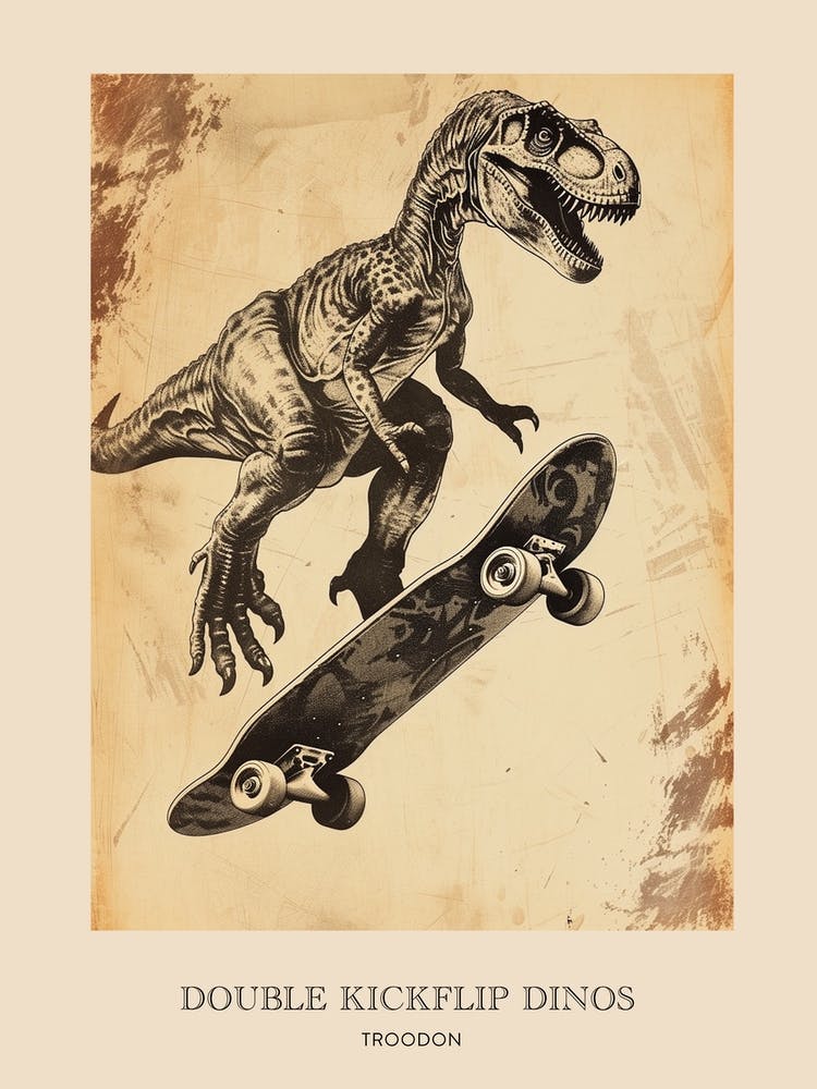 Troodon Vintage Dinosaur Poster 1