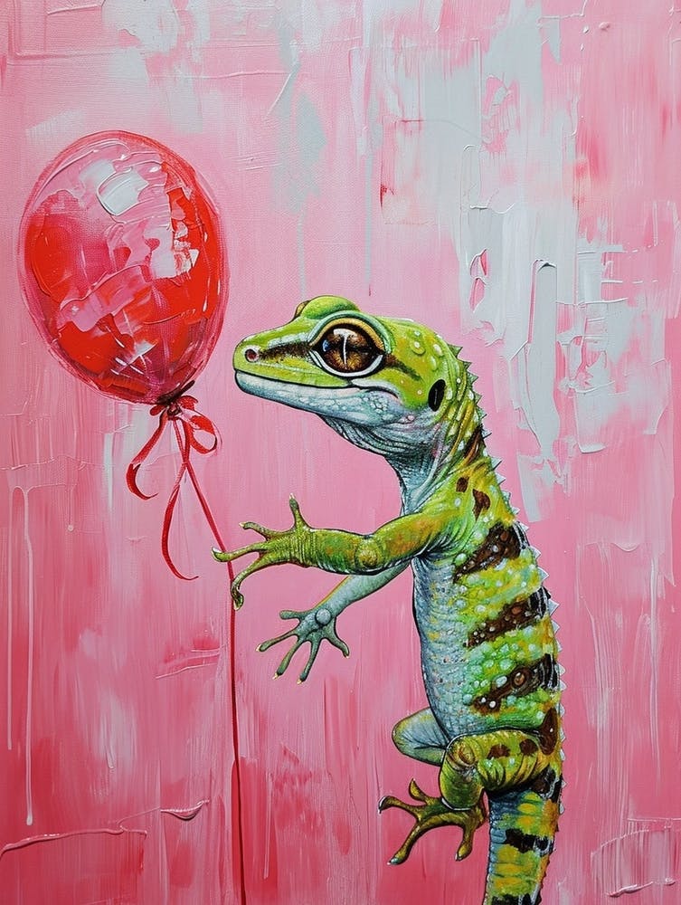 Cute Gecko With Balloon