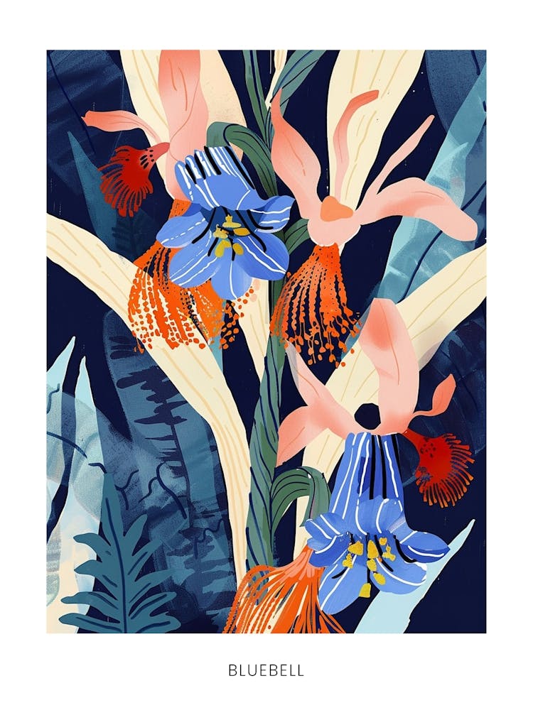 Colourful Flower Illustration Poster Bluebell 2