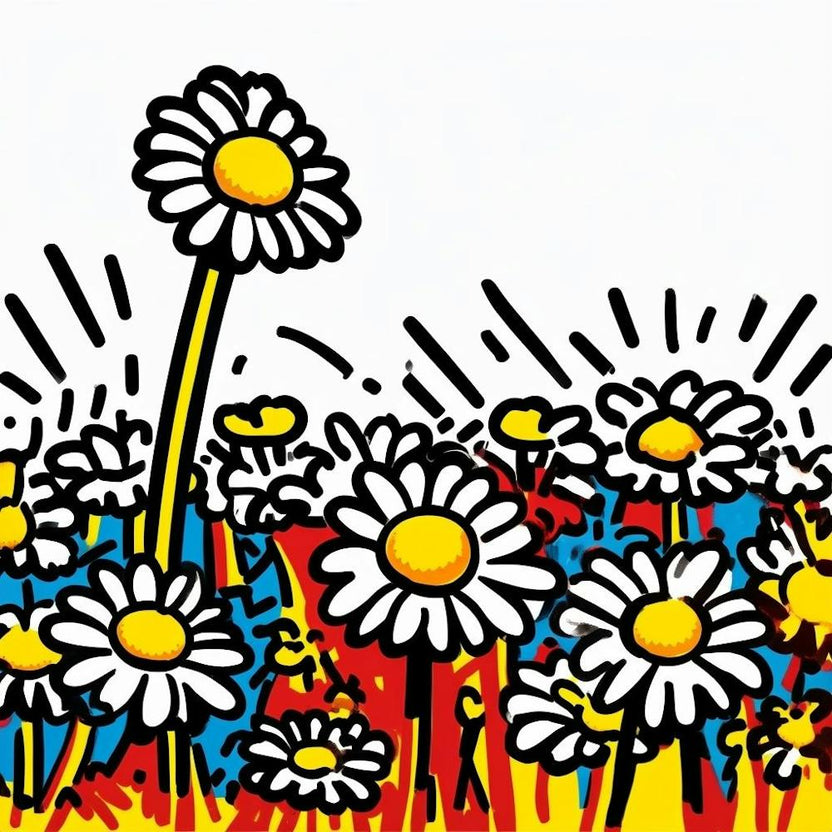 Pop Art Daisies With Bold Outlines And Vibrant Colors