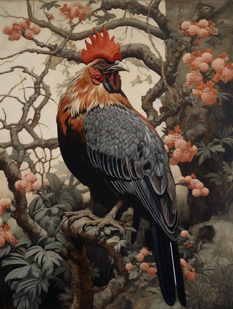 Dark And Moody Botanical Rooster 1