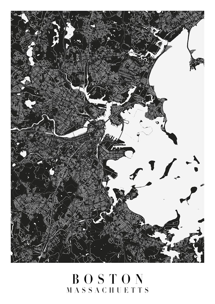 Boston Massachusetts Minimal Black Mono Street Map
